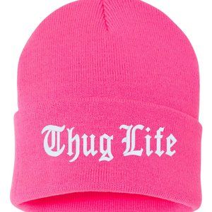 Thug Life NEON PINK Cuffed Embroidered Beanie Hat, Embroidered Gift, Dad,Win…